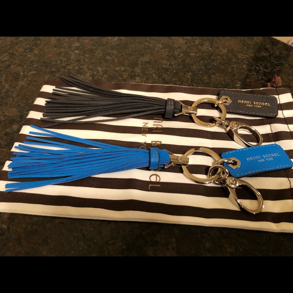 Henri Bendel Black & Blue Leather Keychains/Bag Accessories